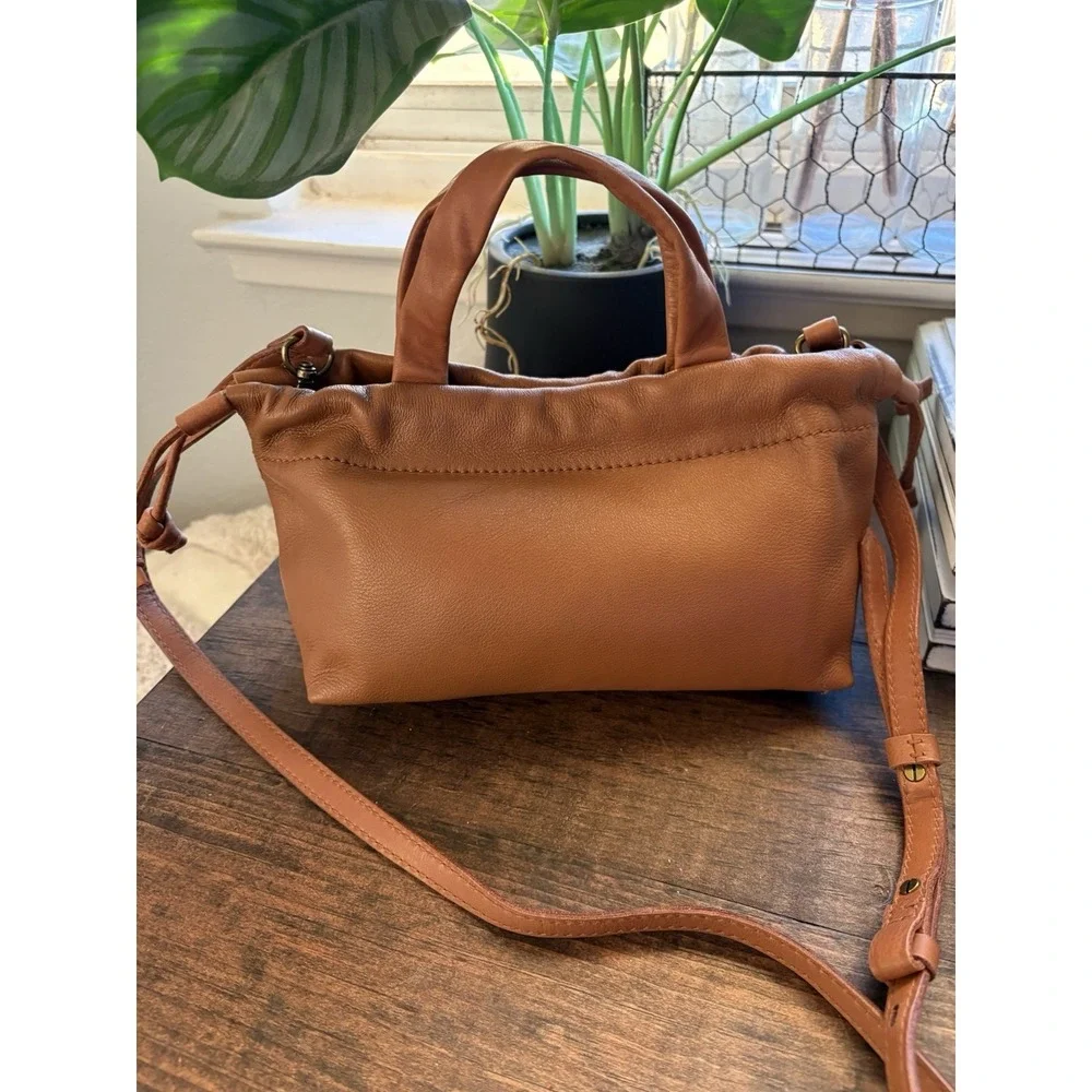 MADEWELL The Piazza Mini Caramel Genuine Leather Crossbody Bag Drawstring